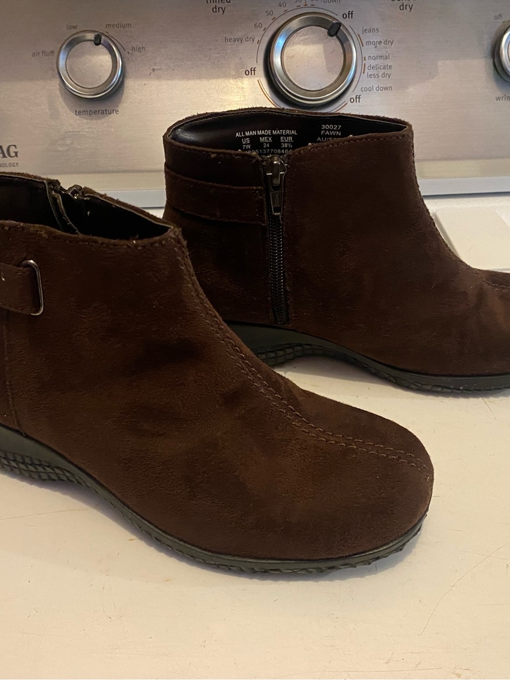 Basic Editions Brown Suede Ankle Booties with Side Zip